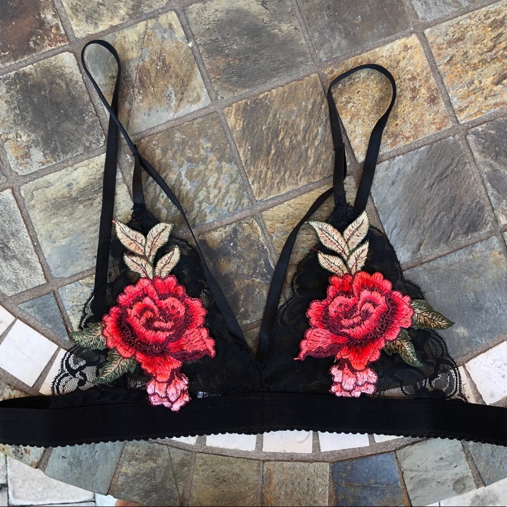 Black rose embroidered bralette